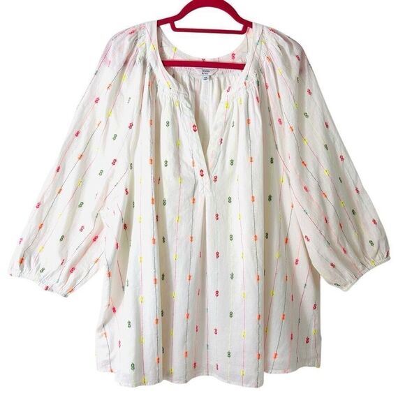 Crown & Ivy 4X lined white & multi boho  notch neck peasant blouse - Picture 1 of 11